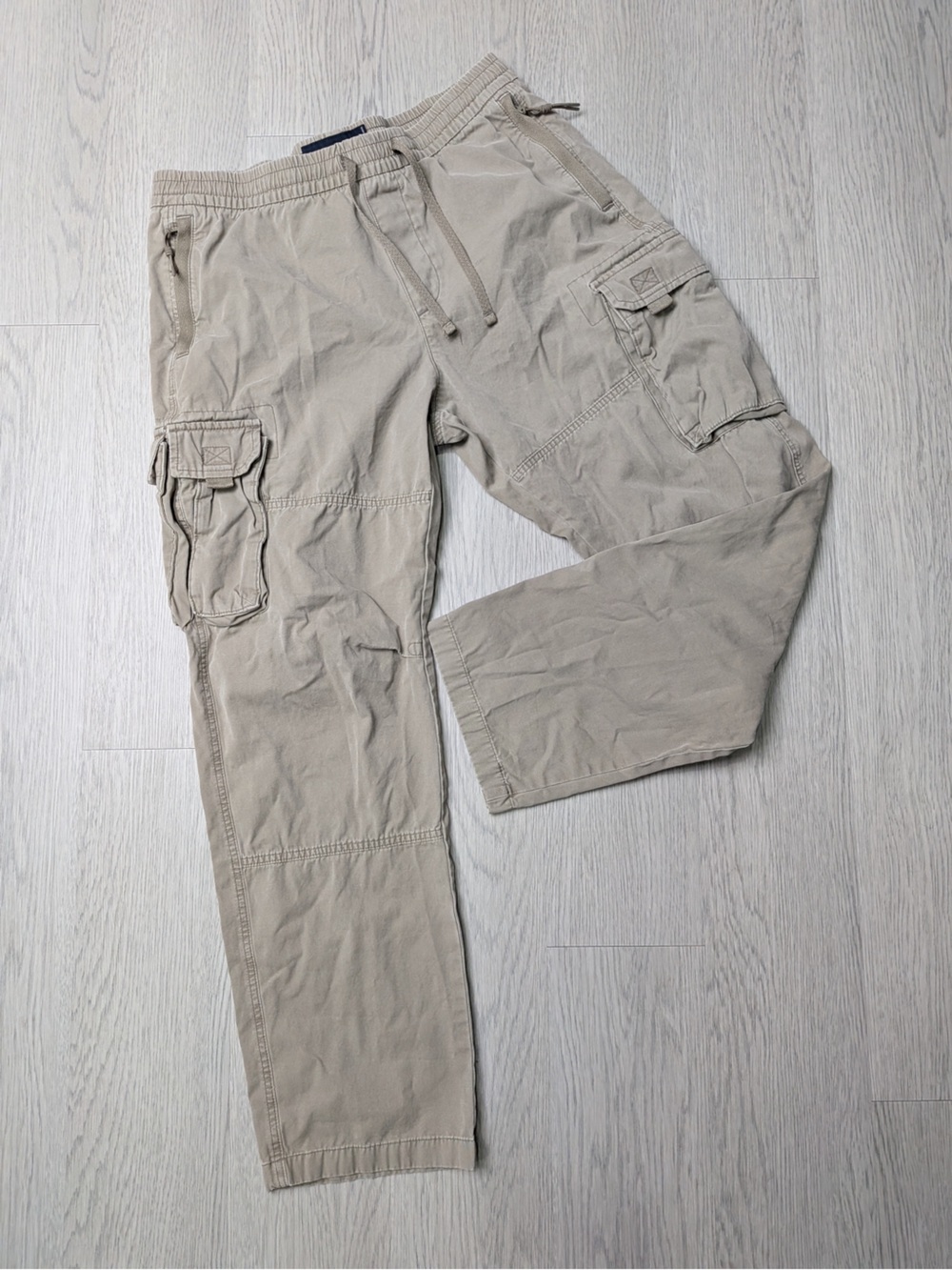 Abercrombie & Fitch Cargo Pants Mens L Long Beige Baggy Pull On Utility Y2K